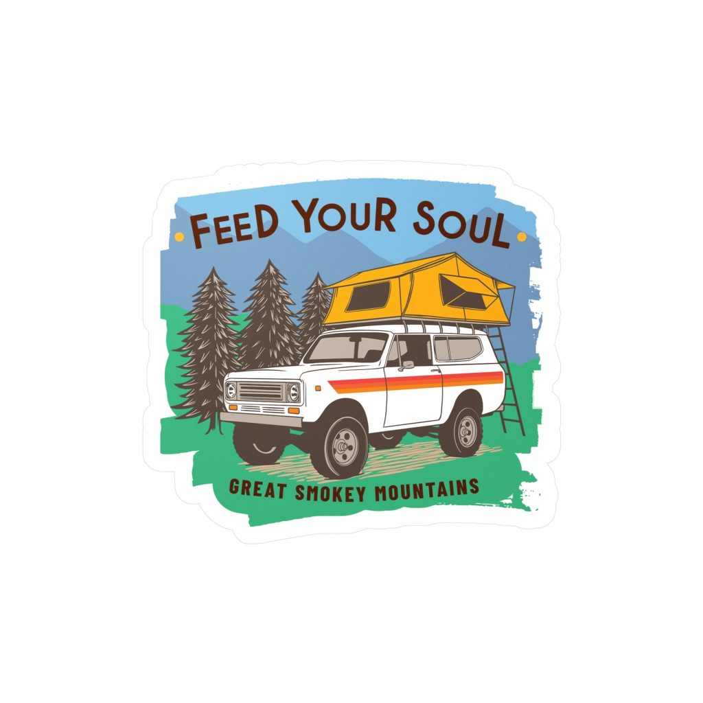 Smoky Mountains Camper Sticker - White Vinyl Decal