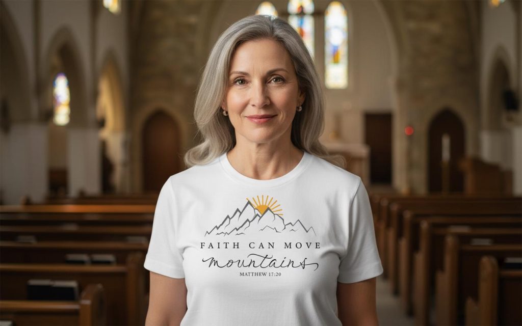 Faith Can Move Mountains T-Shirt, Christian Graphic Tee, Religious Apparel, Inspirational Faith Shirt, Minimalist Bible Verse Gift